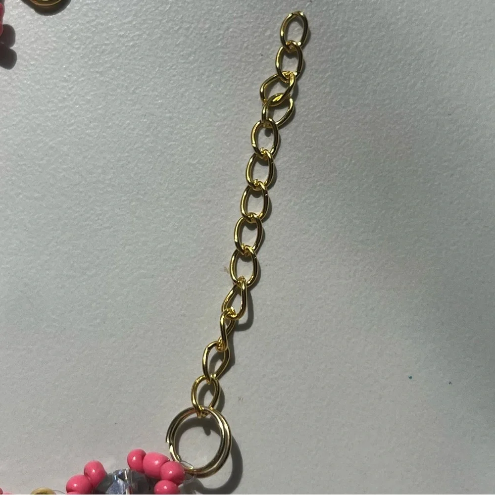 5 for $25 Handmade beaded pink & navy hourglass lobster claw clasp bracelet